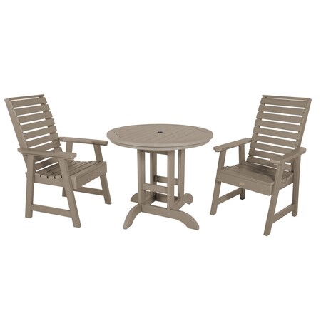 Highwood Usa Weatherly 3pc Round Outdoor Patio Furniture Dining Set AD-DNW36-WBR
